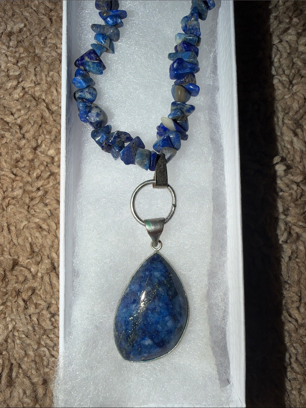 Deep Blue Lapis Teardrop Necklace with Chip Bead Strand